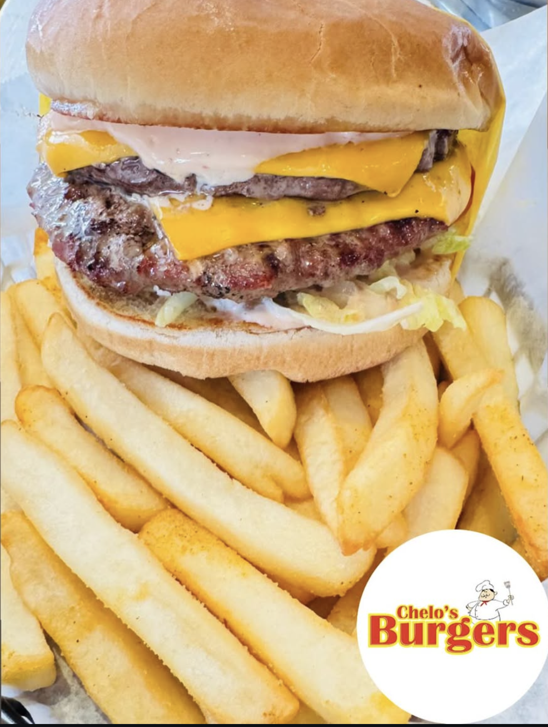 Chelo's double cheeseburger with fries